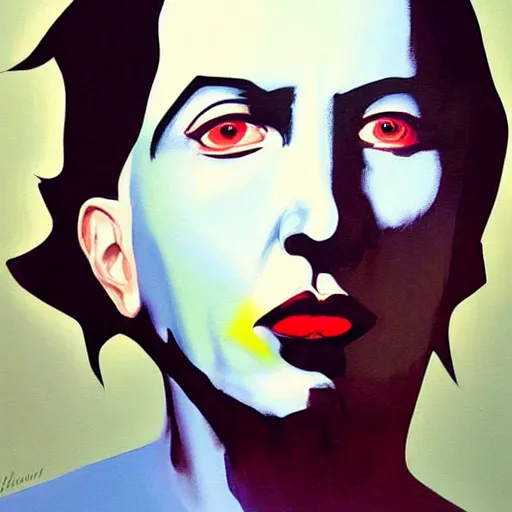 Image similar to Greg Manchess portrait painting of Marilyn Manson as Overwatch character, medium shot, profile picture, Organic Painting, sunny day, Matte Painting, bold shapes, hard edges, street art, trending on artstation, by Huang Guangjian and Gil Elvgren and Sachin Teng