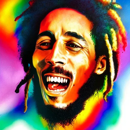 Prompt: colour masterpiece surreal closeup portrait photography of bob marley, highly detailed, intricate, smoke background, 8 k