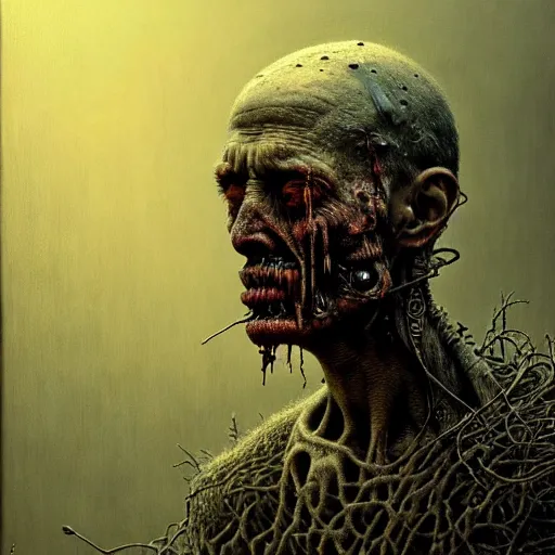 Image similar to ultra realist intricate detailed horror portrait of a single rugged male, accurate features, industrial, apocalyptic, very intricate details, 8 k resolution, dramatic lighting, artstyle zdzisław beksinski, award winning