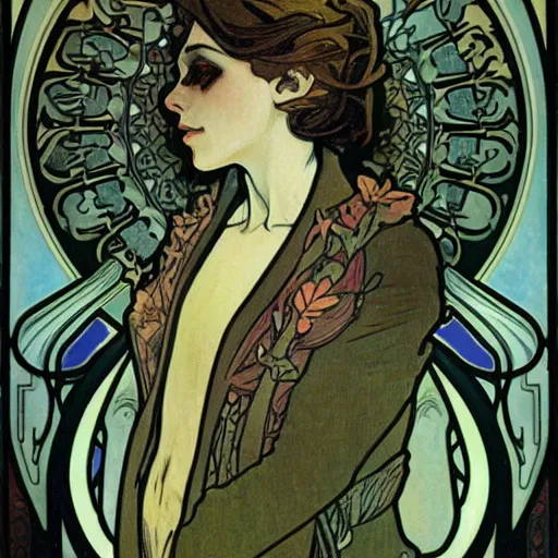 Image similar to lovecraftian protagonist by alphonse mucha