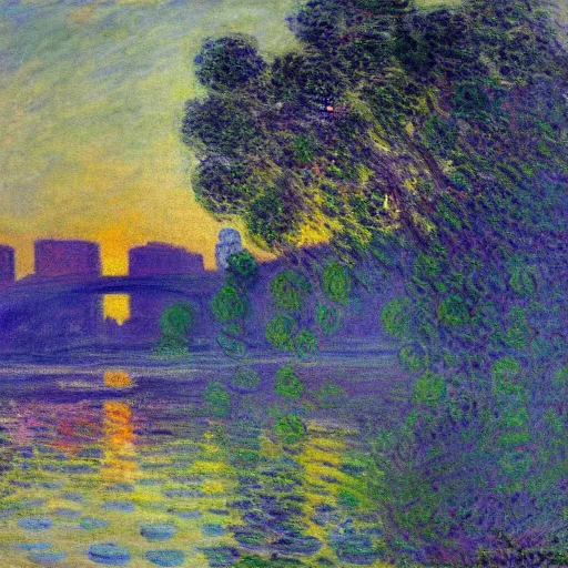 Prompt: a beautiful painting of Columbus Ohio Scioto river by Claude monet