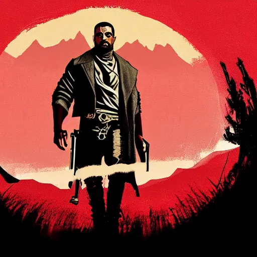 Image similar to portrait of kanye west in stephen bliss illustration red dead redemption 2 artwork of kanye west, in the style of red dead redemption 2 loading screen, by stephen bliss