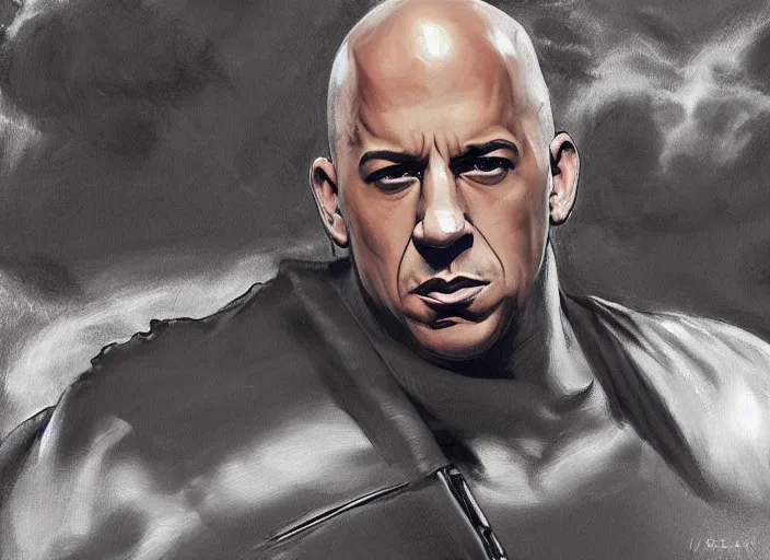 Image similar to landscape, long shot of vin diesel as saitama!!! throwing a car, hyperrealism, trending on artstation