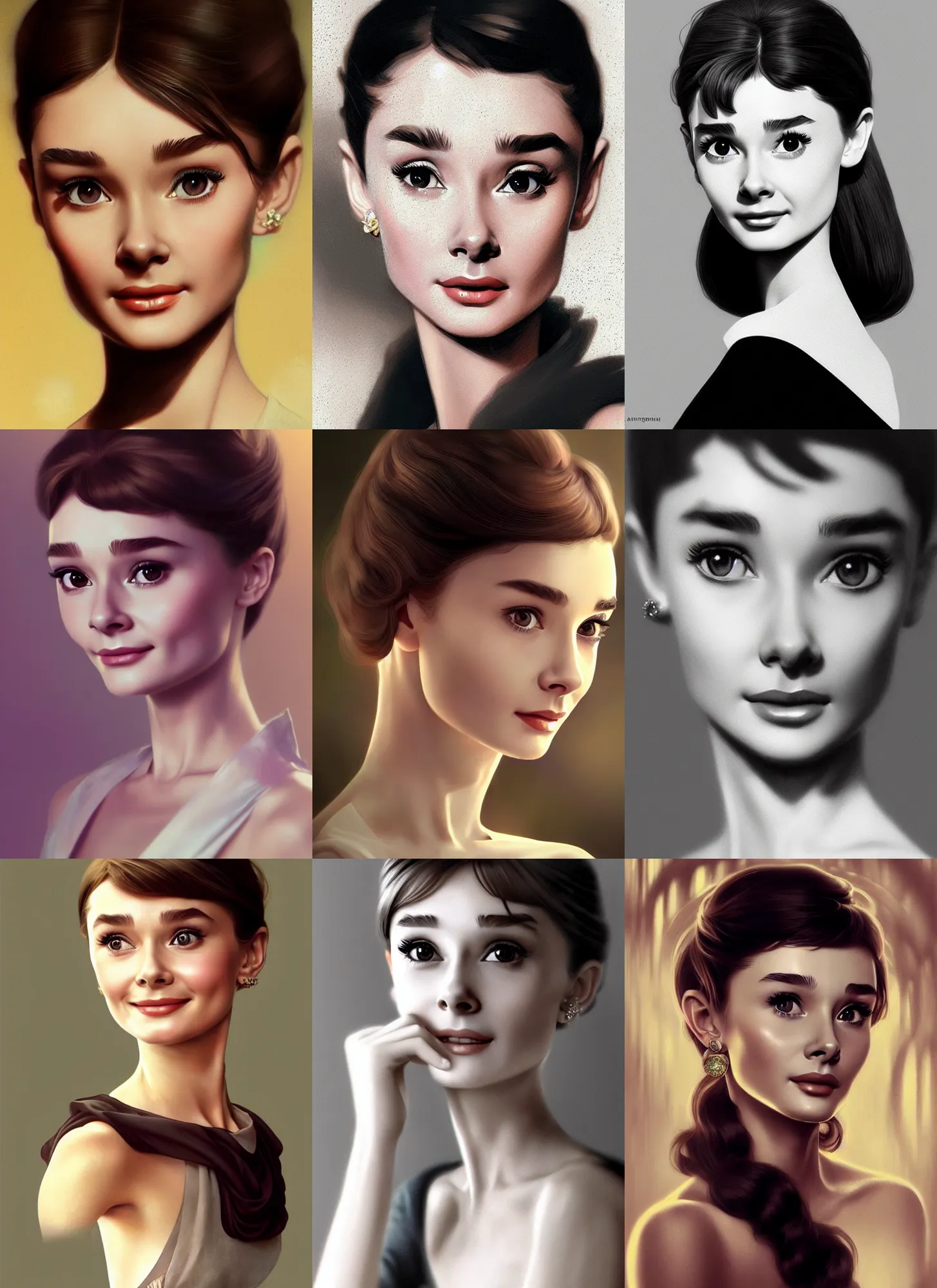 Prompt: young audrey hepburn, bokeh, beautiful face!!!!, sharp focus, cg animation, lifelike, animated, realistic, character select portrait, by artgerm, greg rutkowski, alphonse mucha, 3 d