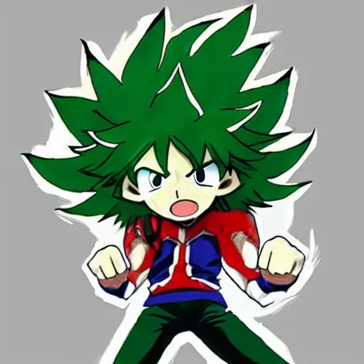 Image similar to midoriya as a deku tree from zelda , long shot, epic, serious face, epic pose, anime style, manga
