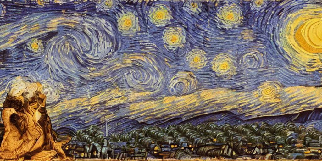 Image similar to A couple watching the Starry Night