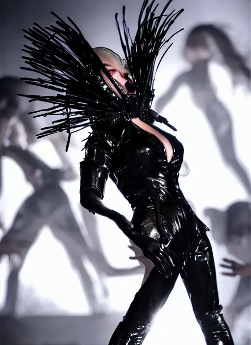 Image similar to lady gaga by nick knight, born this way, born this way album, dark themed, black outfit, red weapon 8 k s 3 5, cooke anamorphic / i lenses, highly detailed, cinematic lighting