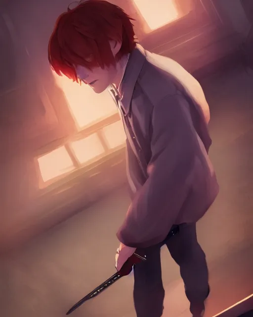 Prompt: ron weasley, full shot, atmospheric lighting, detailed face, by makoto shinkai, stanley artger m lau, wlop, rossdraws, james jean, andrei riabovitchev, marc simonetti, krenz c