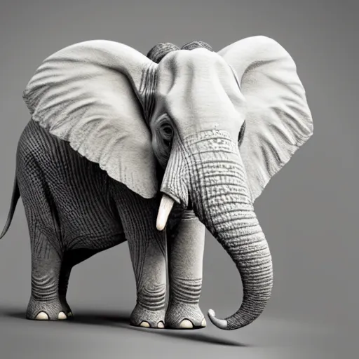 Prompt: a white 2D character elephant portrait, ultra realistic, looking at the camera, smiling, highly detailed illustration, 8k, masterpiece, octane render, trending on cgsociety