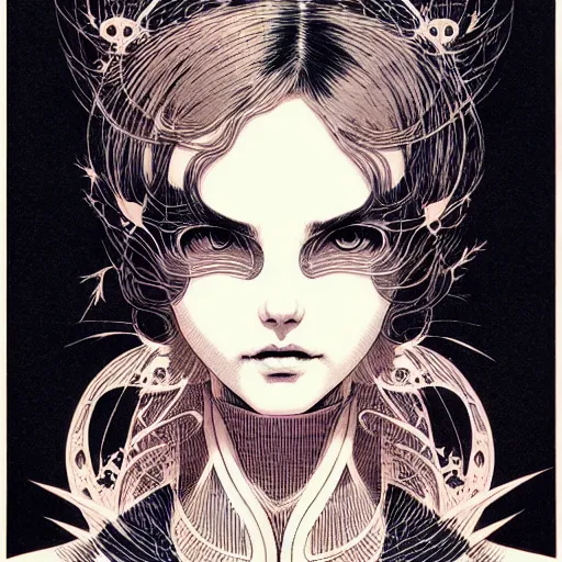 Image similar to portrait soft light, by killian eng and joe fenton and conrad roset, inspired by akira anime, etching, fine, sharp high detail, screen print,