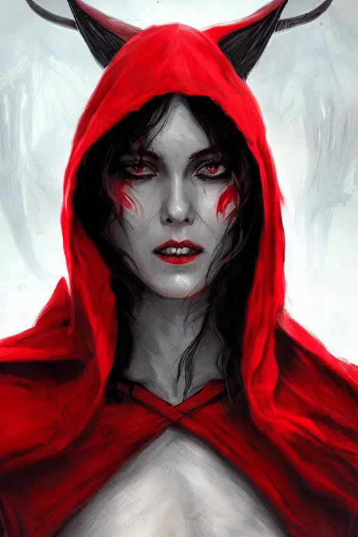 Prompt: demon red riding hood, d & d, fantasy, portrait, highly detailed, headshot, digital painting, trending on artstation, concept art, sharp focus, illustration, art by artgerm and greg rutkowski and magali villeneuve