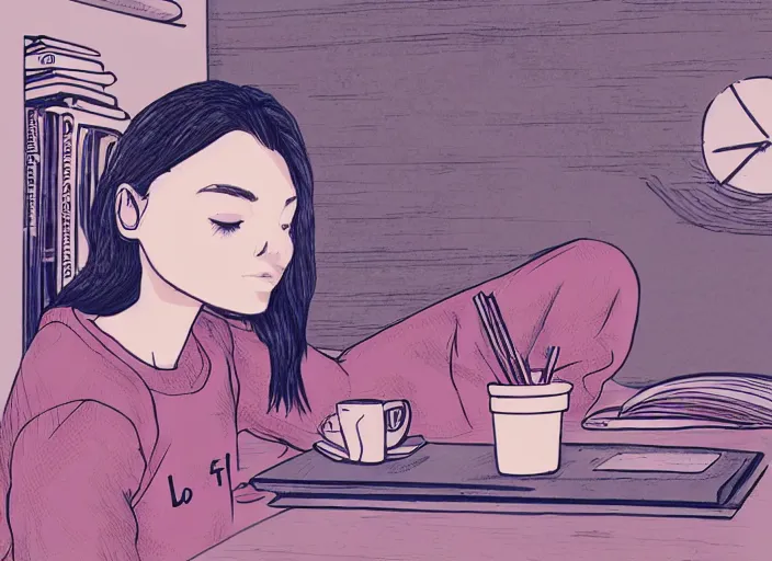 Image similar to lo - fi hip - hop girl, chill beats to relax and study to