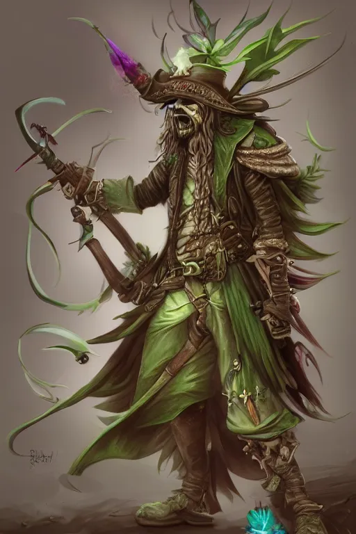 Image similar to fantasy plant pirate, highly detailed, digital art, sharp focus, trending on art station