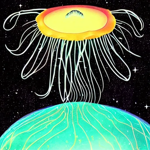 Image similar to Astral jellyfish floating through the universe