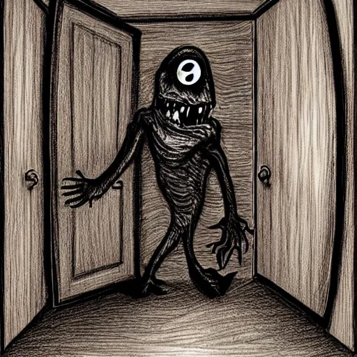 Prompt: a spooky monster in a closet