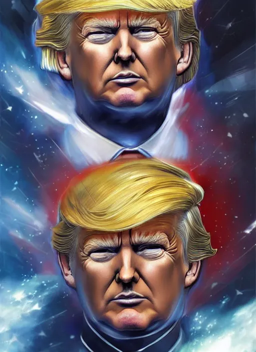 Prompt: donald trump as a gundam, cosmic horror painting, elegant intricate digital anime painting artstation concept art by tomino and mark brooks and brad kunkle detailed