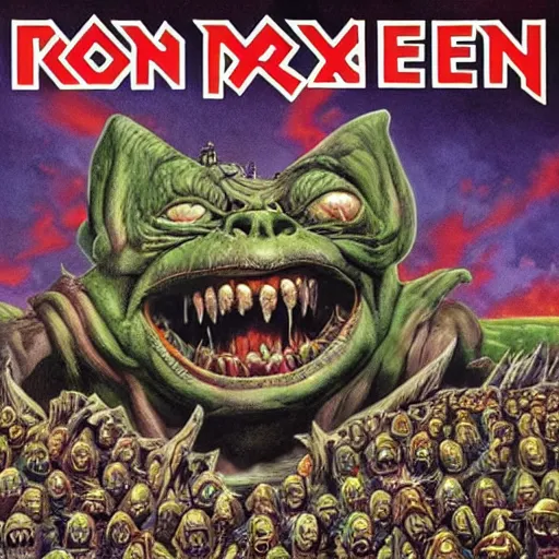 Prompt: boglins on iron maiden album cover, 8 k resolution hyperdetailed photorealism