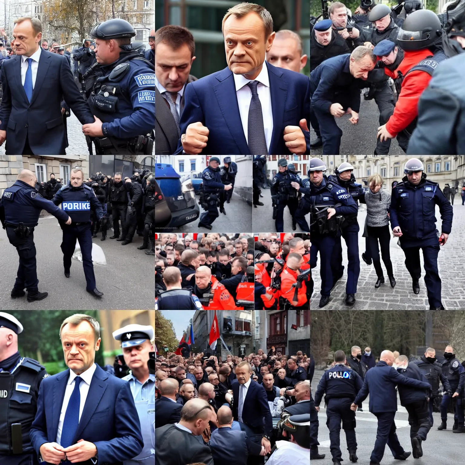 Prompt: donald tusk police arrest, criminal, swat, tvp, polsat, news, gazeta, w sieci, tvn, newsweek, wprost