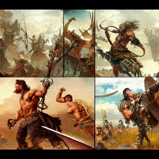 Image similar to muscular male barbarian stabbing the sky, intricate details, large sword, by Stanley Artgerm Lau, by greg rutkowski, by thomas kindkade, by alphonse mucha, loish, by norman rockwell J.