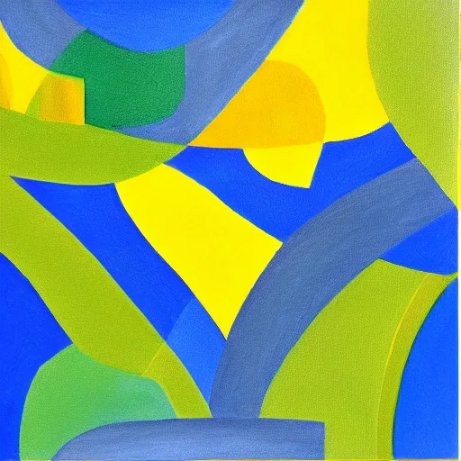 Image similar to painting of forms ( blue, yellow, green ) divided by black lines