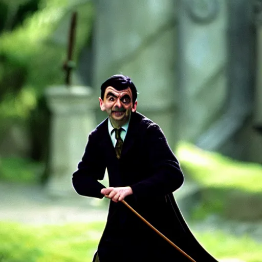 Image similar to mr. bean as robin hood. movie still. cinematic lighting.