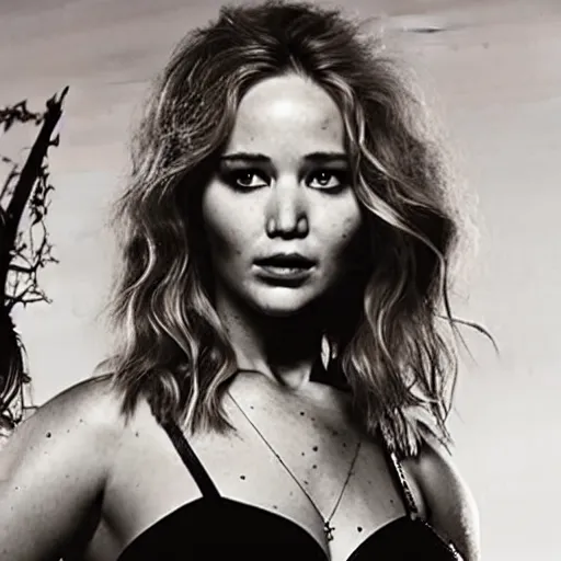 Image similar to promo photo of Jennifer Lawrence starring as Elize Scissors in a 2029 remake of Edward Scissorhands