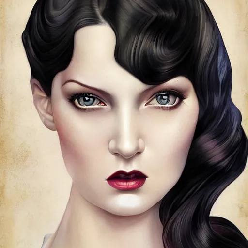 Image similar to an art nouveau, ( streamline moderne ), multi - racial portrait in the style of anna dittmann and charlie bowater and loish. very large, clear, expressive, and intelligent eyes. symmetrical, centered, ultrasharp focus, dramatic lighting, photorealistic digital matte painting, intricate ultra detailed background.