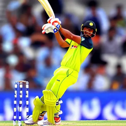 Image similar to dhoni is on crease, his bat is in the air, spectacular