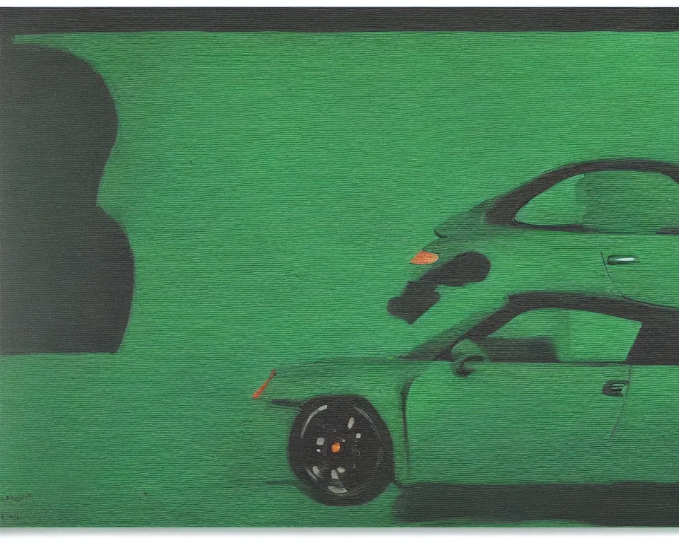 Prompt: an abstract, flat side view of a dark green Porsche 911 Turbo. intricate, vibrant, Raphael, Monet, Rene Margritte.