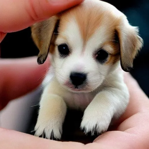 Prompt: a tiny puppy that fits in a hand, extremely cute, hyperrealistic