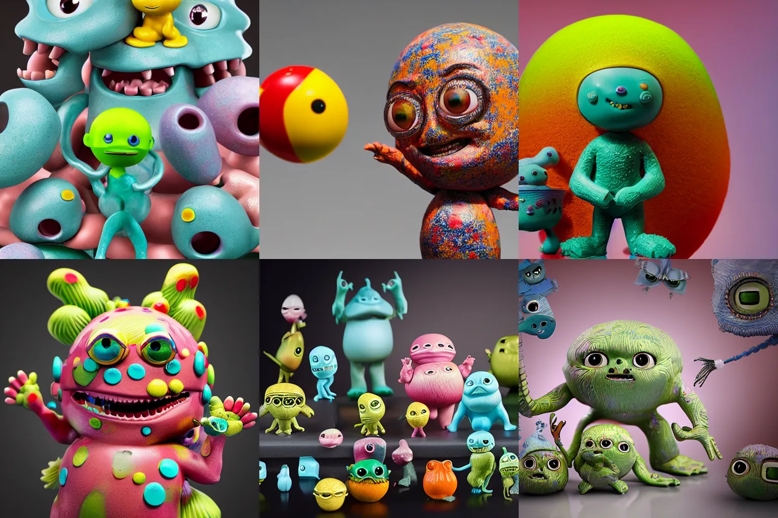 Prompt: ebay product, miniature resine figure, High detail photography, 8K, 3d fractals, pictoplasma, one simple ceramic toy monster Figure sculpture, surrounded by splashes, 3d primitives, in a Studio hollow, by pixar, by jonathan ive,, simulation