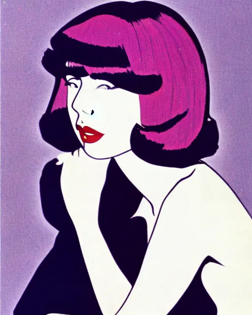 Prompt: colleen moore 2 5 years old, bob haircut, portrait by patrick nagel