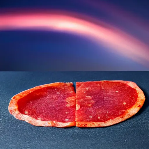 Image similar to slice of pepperoni, night sky, 8k, photograph, photorealistic