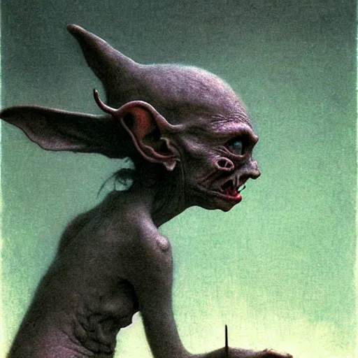 Image similar to A cute goblin girl by Beksinski