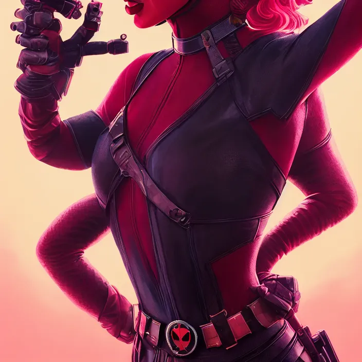 Image similar to taylor swift as lady deadpool. intricate abstract. intricate artwork. by tooth wu, wlop, beeple, dan mumford. octane render, trending on artstation, greg rutkowski very coherent symmetrical artwork. cinematic, hyper realism, high detail, octane render, 8 k, iridescent accents