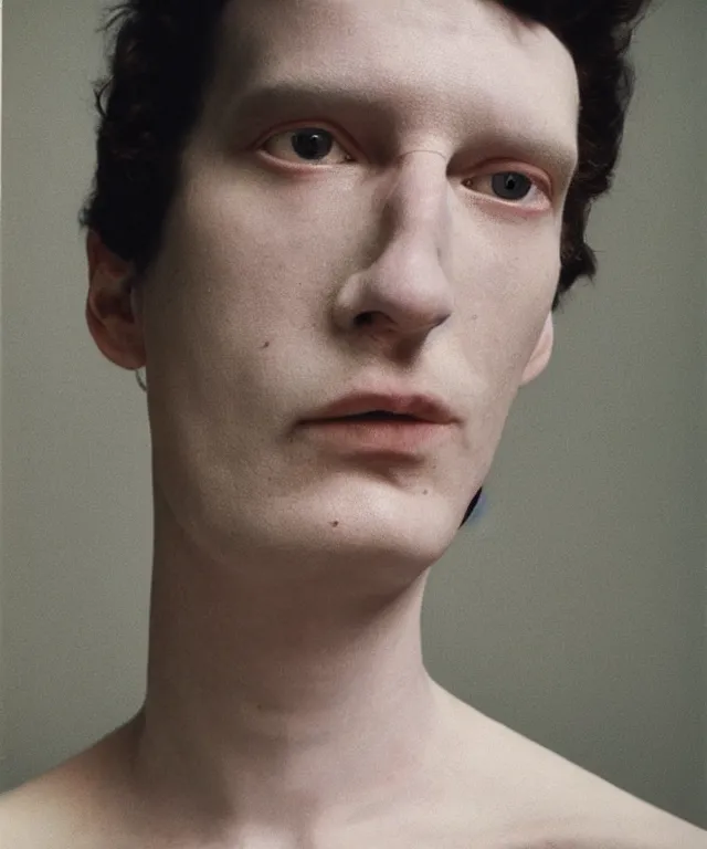 Image similar to a color photograph of a non binary model, thomas ruff, by robert mapplethorpe, intense, bold, hyperrealistic, ultra sharp, extra details, ultra high quality, trending on pinteresst