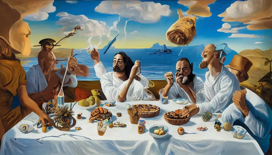 Image similar to RHADS, fever dream, Salvador Dali, party, mural