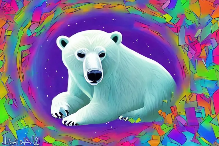 Image similar to a relaxed polar bear looking to the sky by lisa frank, digital art,