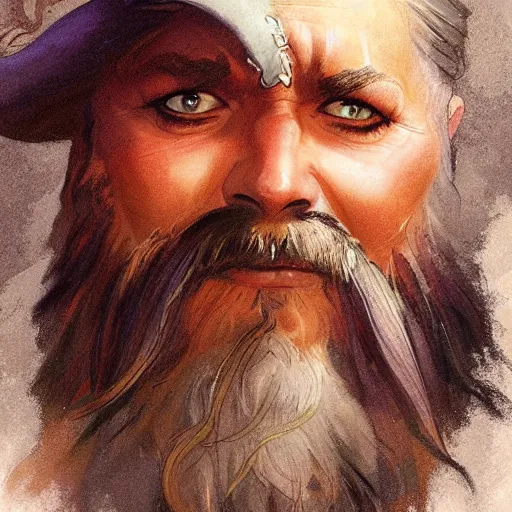 Image similar to painterly bearded pirate, painted fantasy character portrait, headshot, fantasy, highly detailed, digital painting, artstation, concept art, sharp focus, illustration, art by the golden age of American illustration archive, simon bisley and frank frazetta, artgerm and greg rutkowski and alphonse mucha