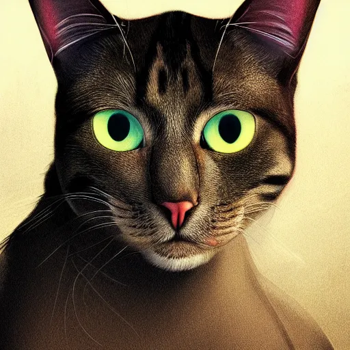 Prompt: portrait of a cat in the movie brazil, extremely detailed, surreal, digital painting, centered, cinematic lighting, vertical symmetry, trending, artstation
