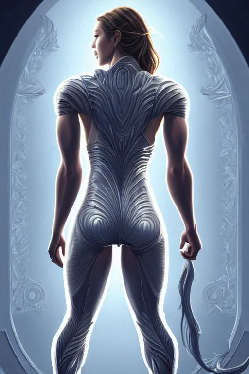 Image similar to symmetry!! intense fanart of 3 / 4 back pose of jessica biel as acotar protagonist, silver clothes, intricate, elegant, highly detailed, my rendition, digital painting, artstation, concept art, smooth, sharp focus, illustration, art by artgerm, by hajime sorayama and boris vallejo