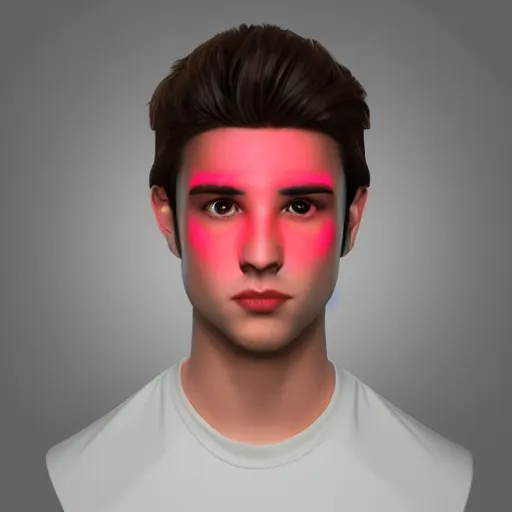 Image similar to social network avatar of young male with dark hair, neon lighting, hyperrealistic, trending on Artstation