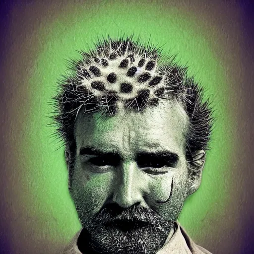 Image similar to cactus grown on man's face instead of beards, digital art, award winning