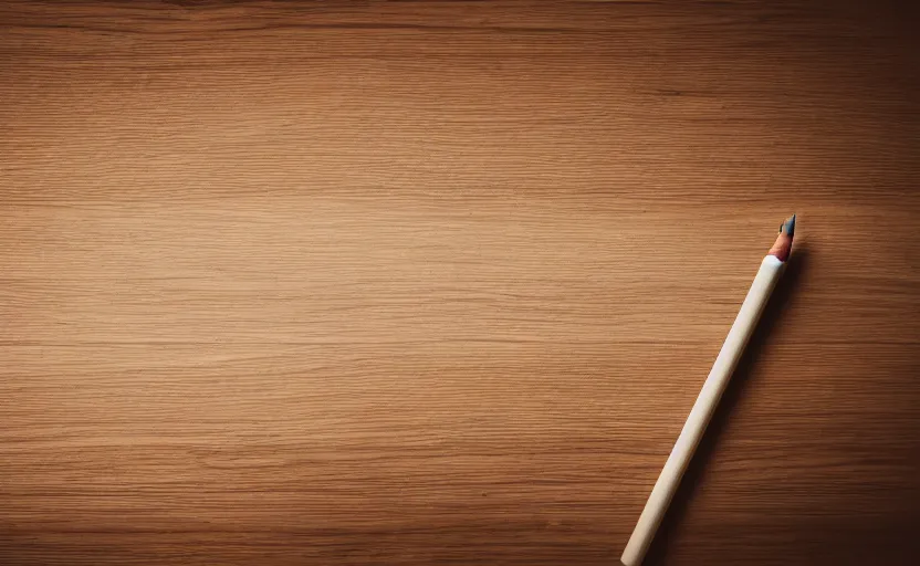 Image similar to top view of a wooden table with a pencil, natural light, cinematic lighting, 8 k