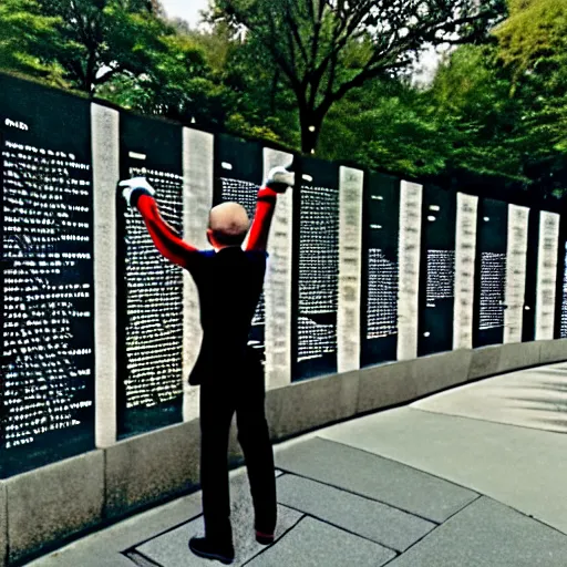 Image similar to mario dabbing at vietnam memorial