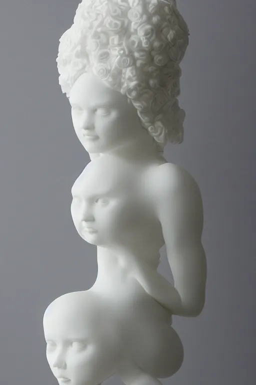 Image similar to full head and shoulders, beautiful female porcelain sculpture by daniel arsham and raoul marks, smooth, all white features on a white background, hair piled high like ice - cream, delicate facial features, white eyes, white lashes, detailed white,