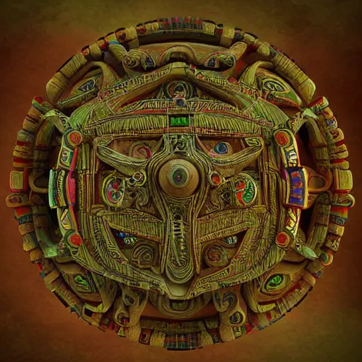 Image similar to old maya invention, mystical device, very complicated, 3 d digital art, high details