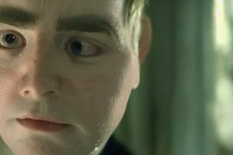 Image similar to cinematic still of chubby clean-shaven white man in the film Casper (1995), XF IQ4, f/1.4, ISO 200, 1/160s, 8K, RAW, dramatic lighting, symmetrical balance, in-frame