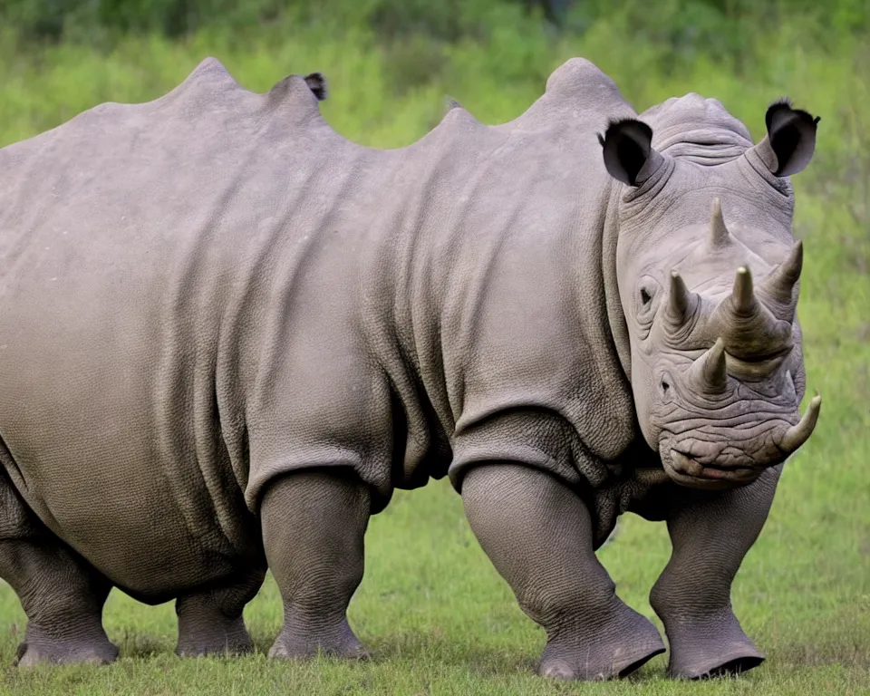 Prompt: An hybrid between a rhino and a walrus