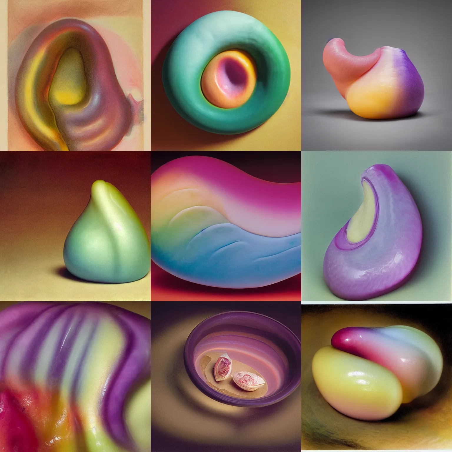 Prompt: one round biomorphic form with ombre pastel colors, by thomas moran, professional food photography